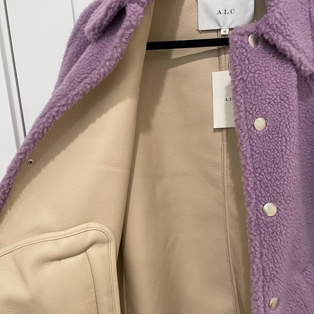 A.L.C. Women's Purple Lincoln Oversized Shearling Teddy Coat Jacket Size XS - Picture 7 of 9